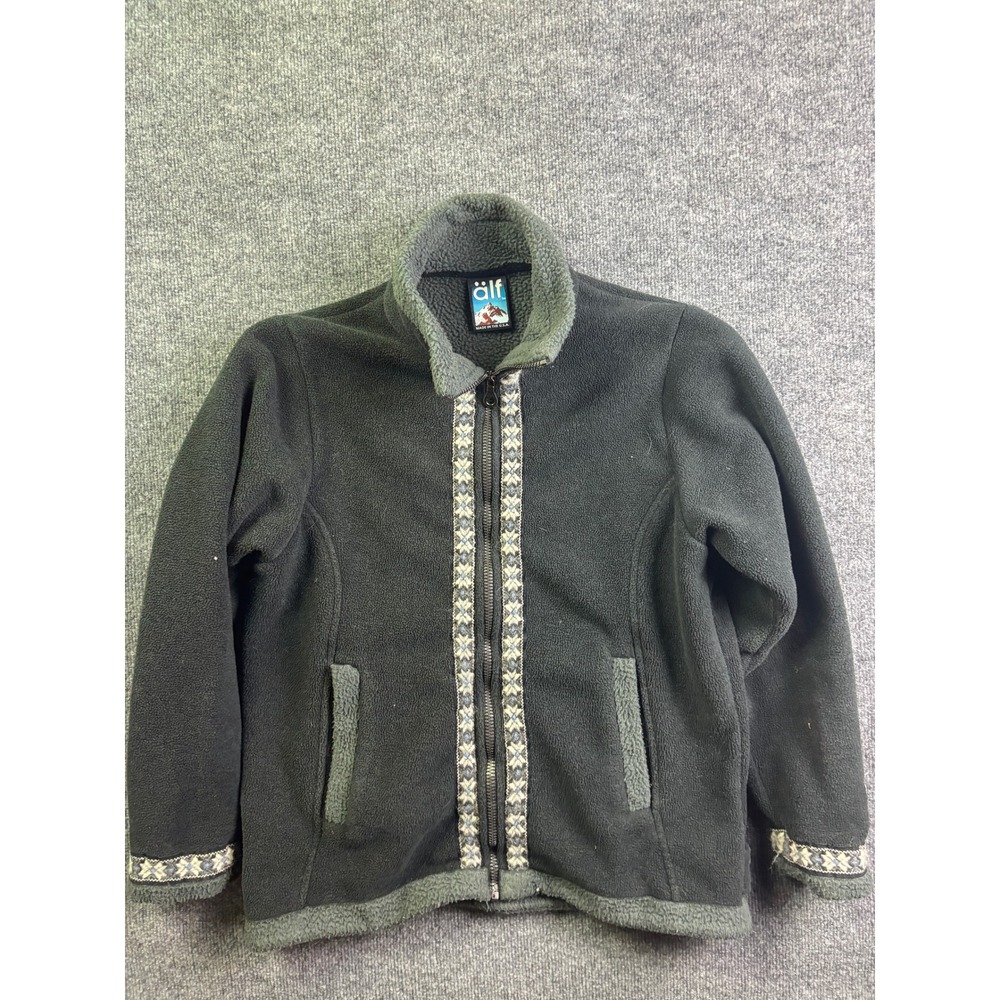 Vintage Alf Fleece Glacier Jacket Womens S Green Gray Geometric‎ Trim Zip Up USA